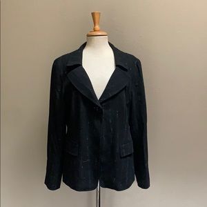Black wool silk blend one button blazer jacket 12